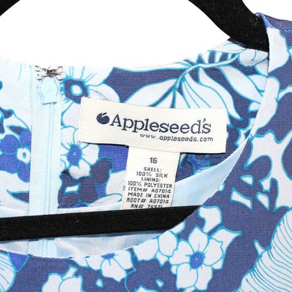 Vintage 100% Silk Appleseed’s Midi Wrap Dress Size 16 Floral Blue - Picture 9 of 9